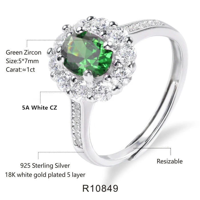Bague ajustable en argent sterling 925 avec pierres précieuses synthétiques