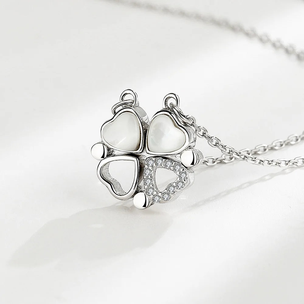 Collier Femme Argent 925 Trèfle 4 Feuilles et Cœur