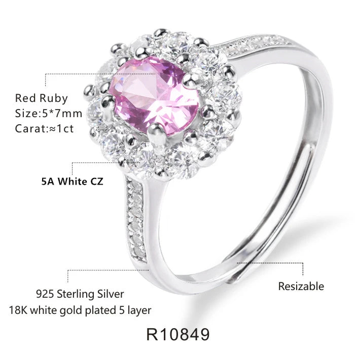 Bague ajustable en argent sterling 925 avec pierres précieuses synthétiques