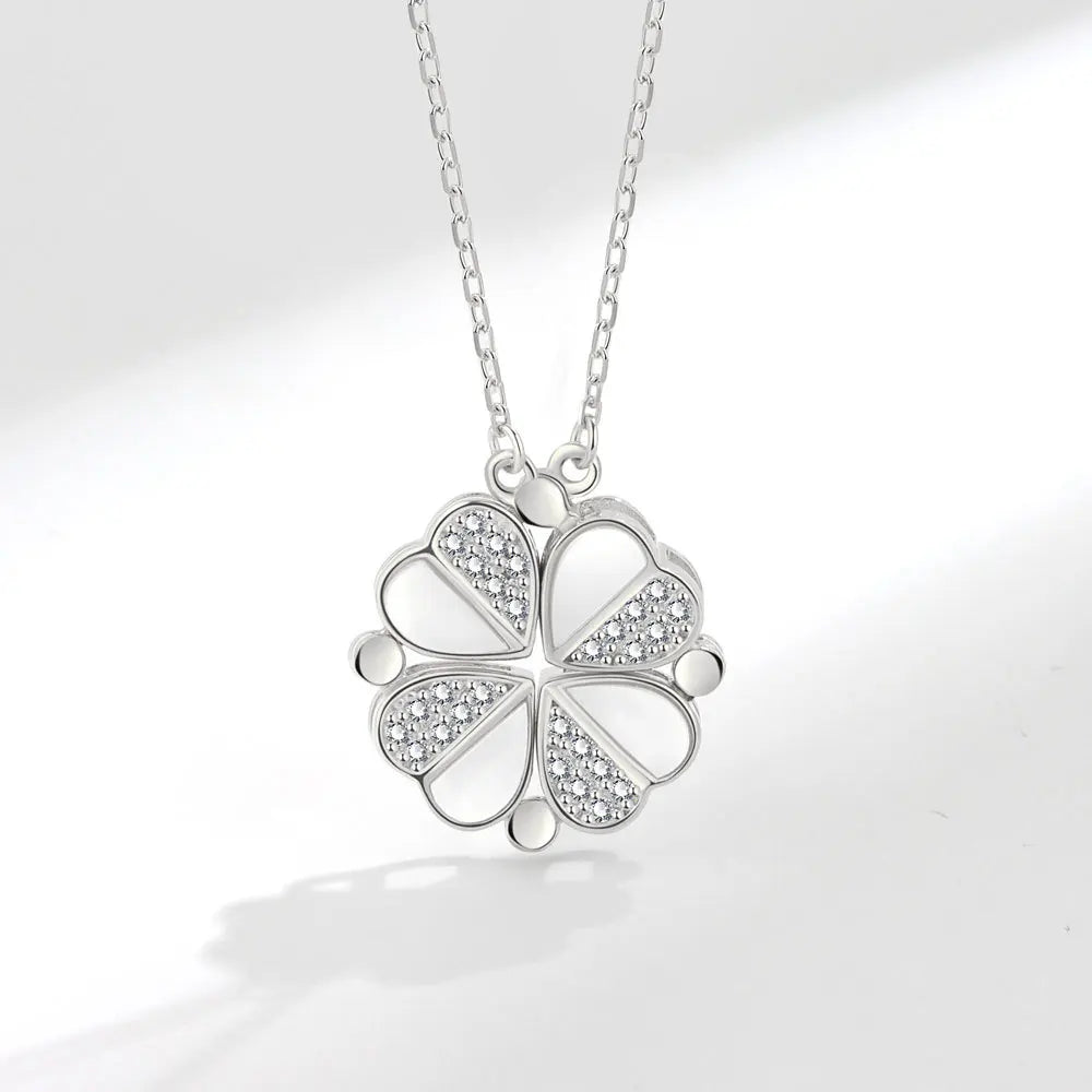 Collier Femme Argent 925 Trèfle 4 Feuilles et Cœur