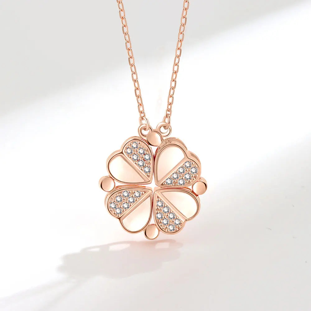 Collier Femme Argent 925 Trèfle 4 Feuilles et Cœur