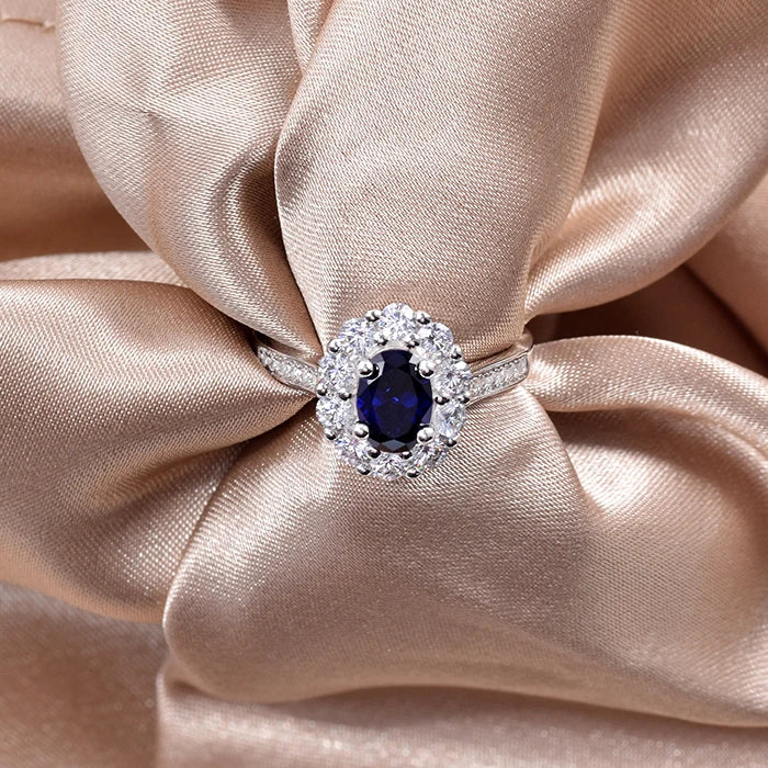 Bague ajustable en argent sterling 925 avec pierres précieuses synthétiques