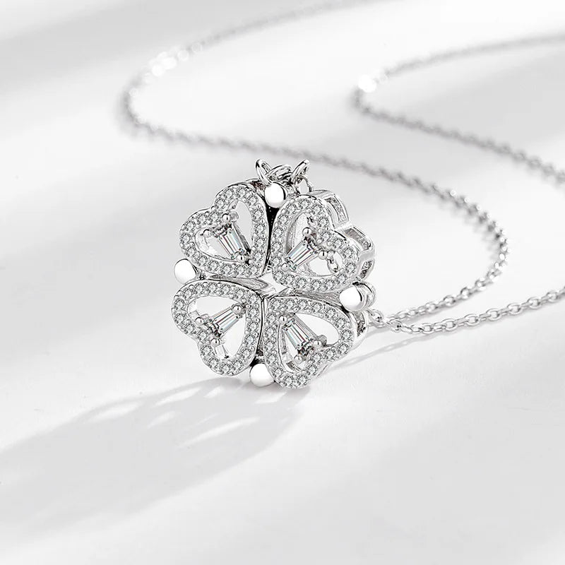 Collier Femme Argent 925 Trèfle 4 Feuilles et Cœur