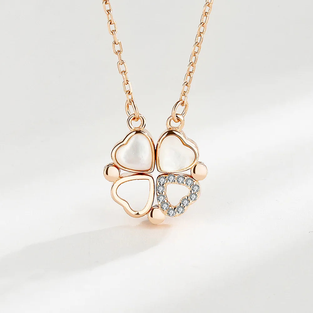 Collier Femme Argent 925 Trèfle 4 Feuilles et Cœur