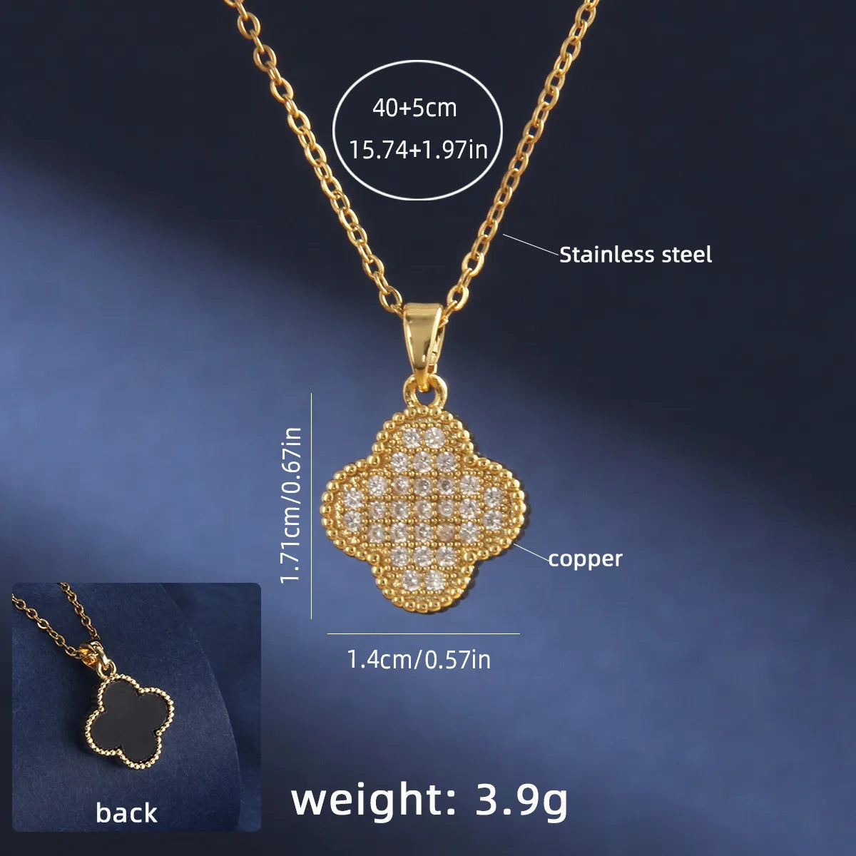 Collier Trèfle Raffiné Acier Inoxydable Plaqué Or 18K