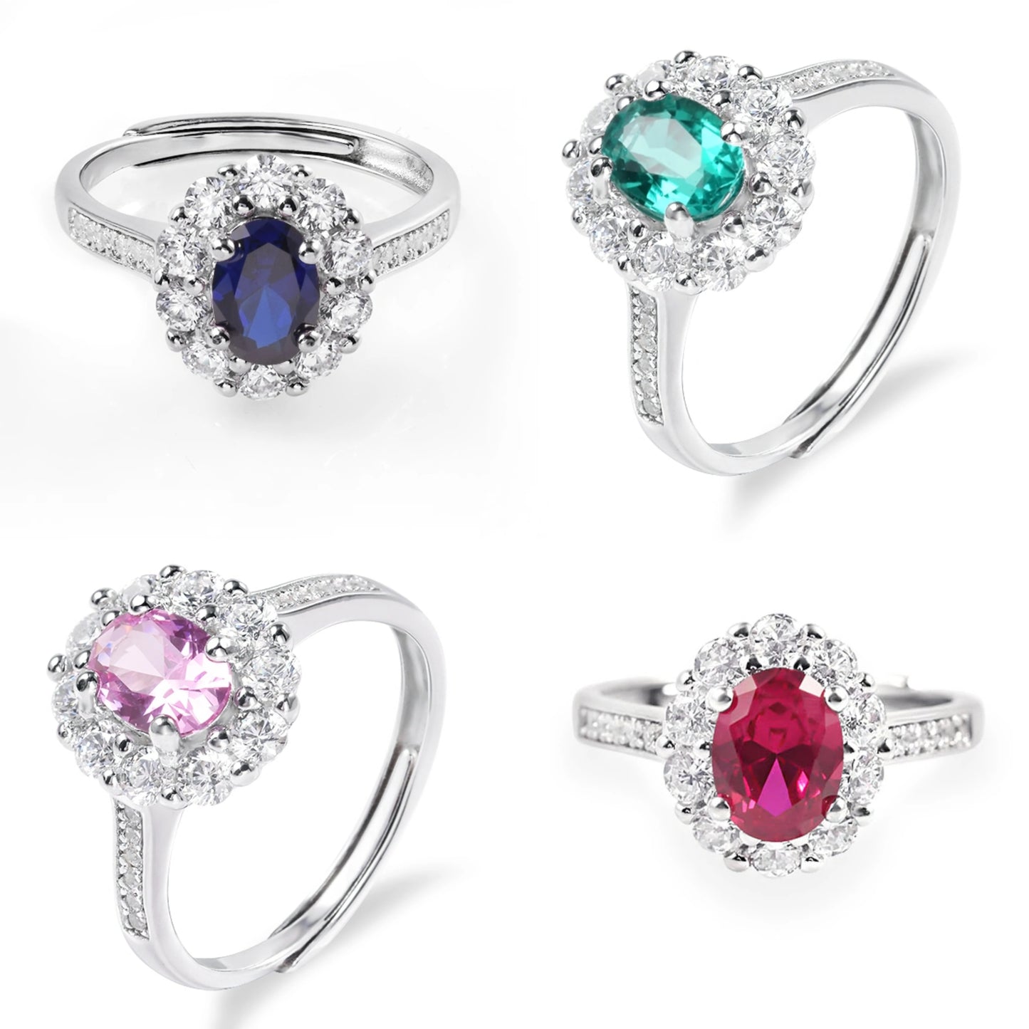 Bague ajustable en argent sterling 925 avec pierres précieuses synthétiques