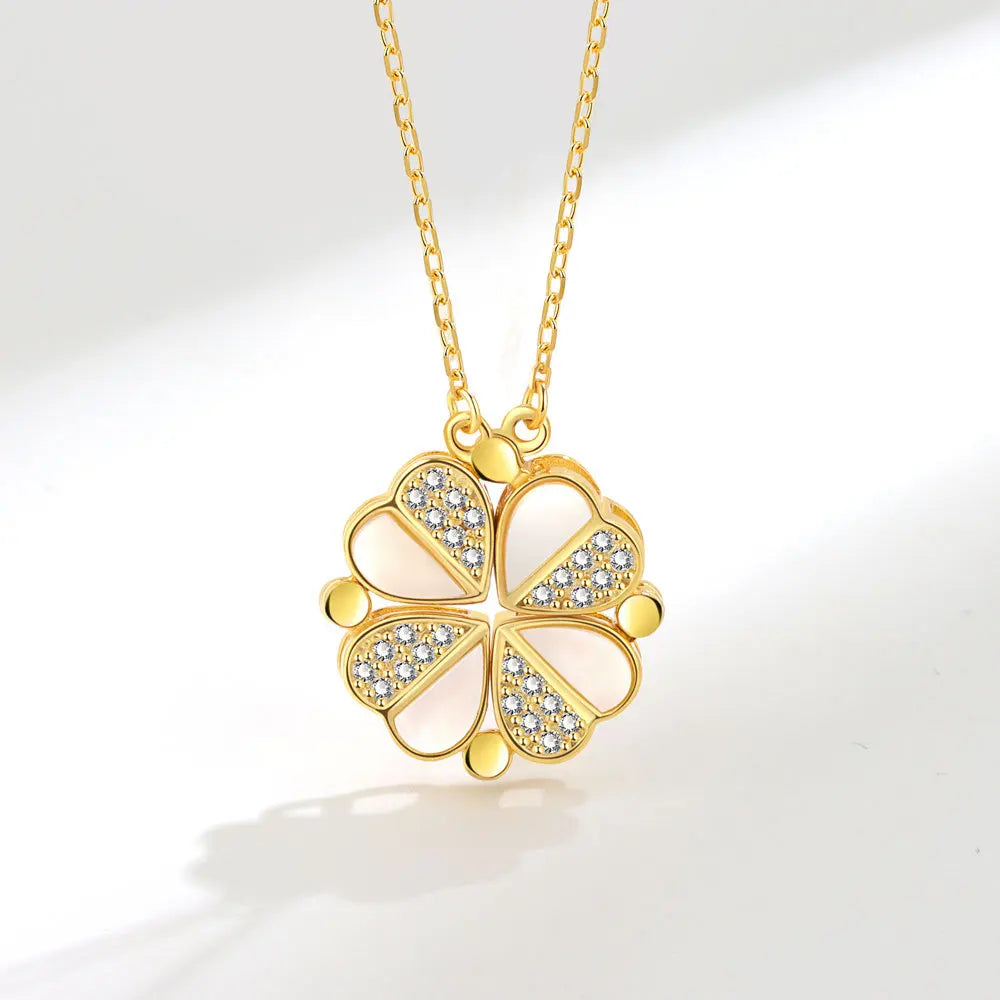 Collier Femme Argent 925 Trèfle 4 Feuilles et Cœur