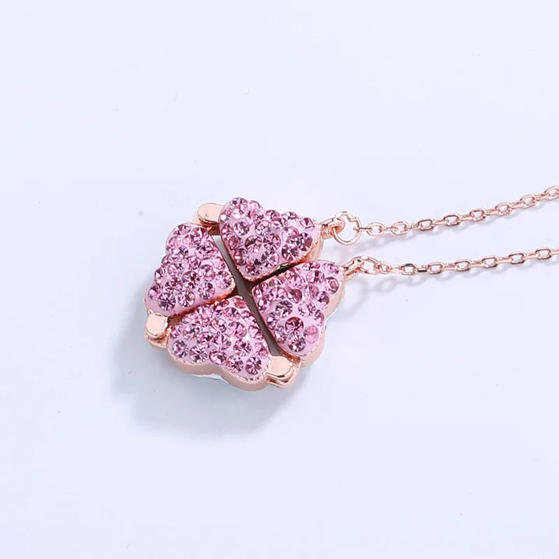 Collier Femme Argent 925 Trèfle 4 Feuilles et Cœur