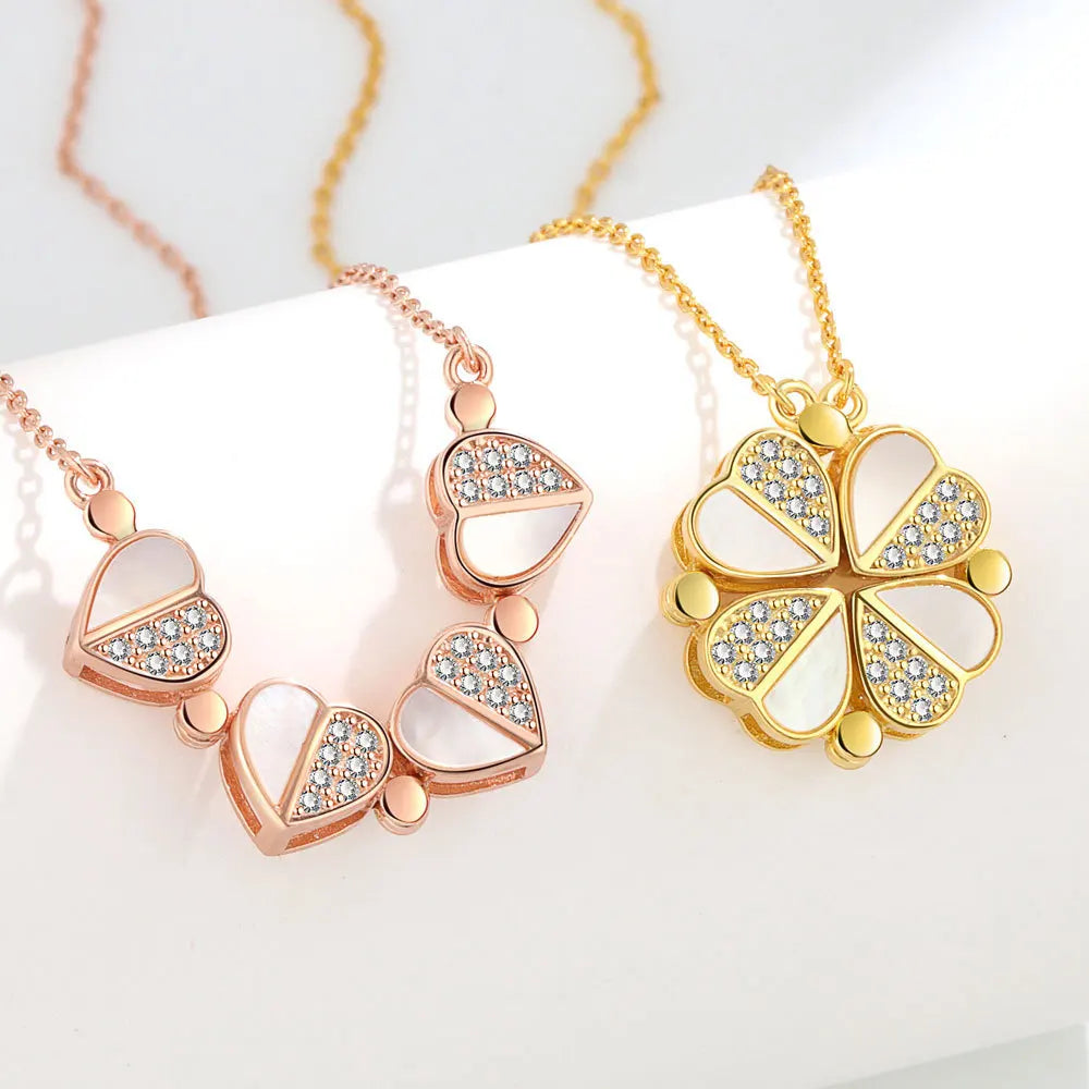 Collier Femme Argent 925 Trèfle 4 Feuilles et Cœur