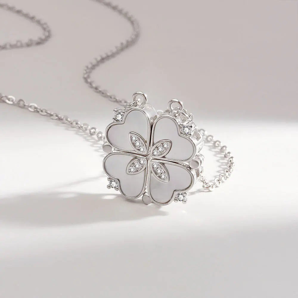 Collier Femme Argent 925 Trèfle 4 Feuilles et Cœur