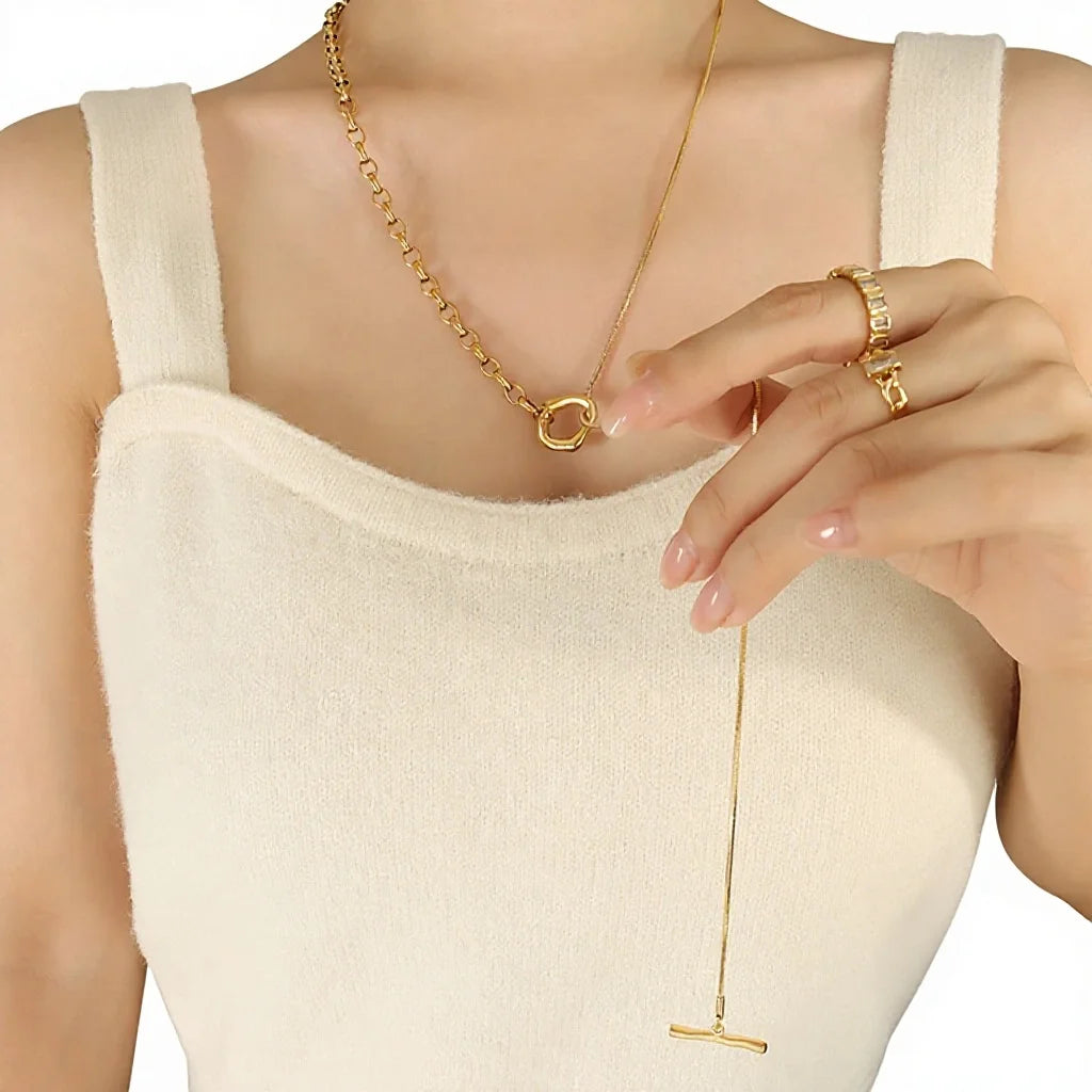 Collier à chaîne ajustable en acier inoxydable avec un plaquage or 18K