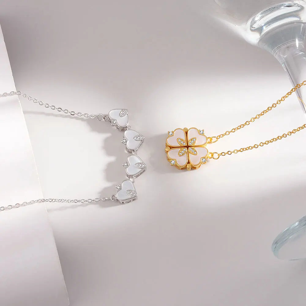 Collier Femme Argent 925 Trèfle 4 Feuilles et Cœur