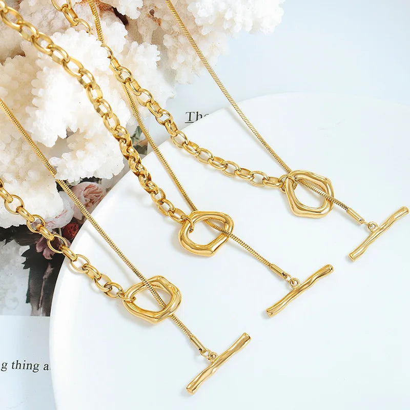 Collier à chaîne ajustable en acier inoxydable avec un plaquage or 18K