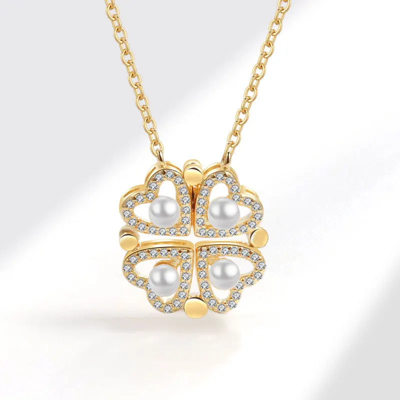 Collier Femme Argent 925 Trèfle 4 Feuilles et Cœur