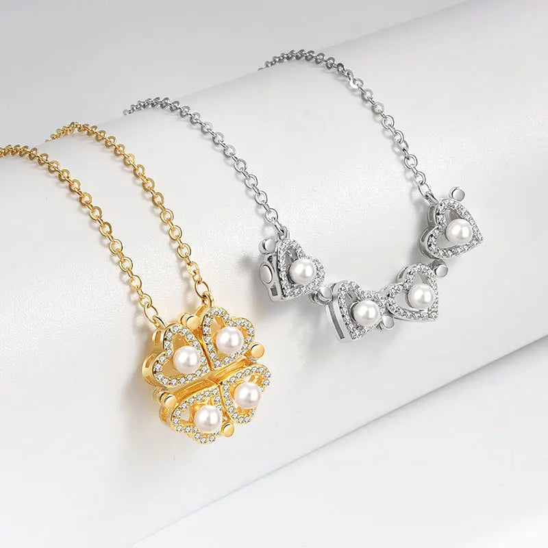 Collier Femme Argent 925 Trèfle 4 Feuilles et Cœur
