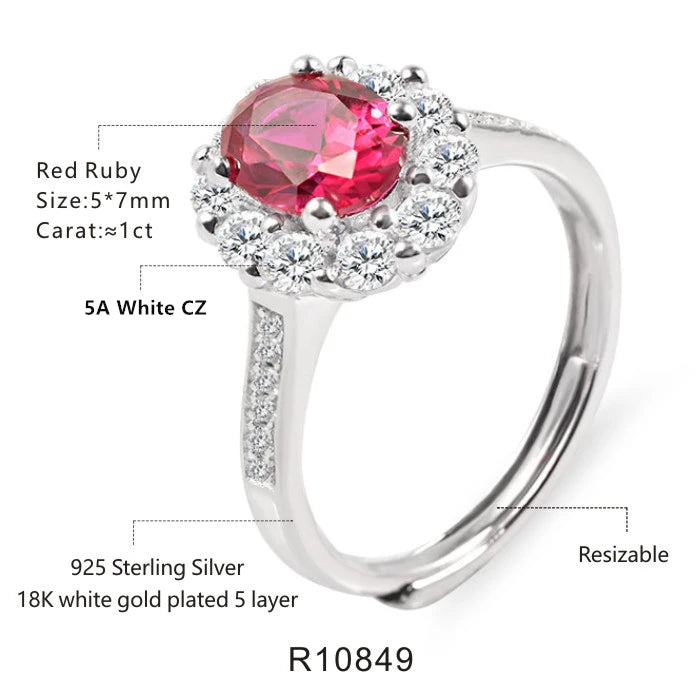 Bague ajustable en argent sterling 925 avec pierres précieuses synthétiques