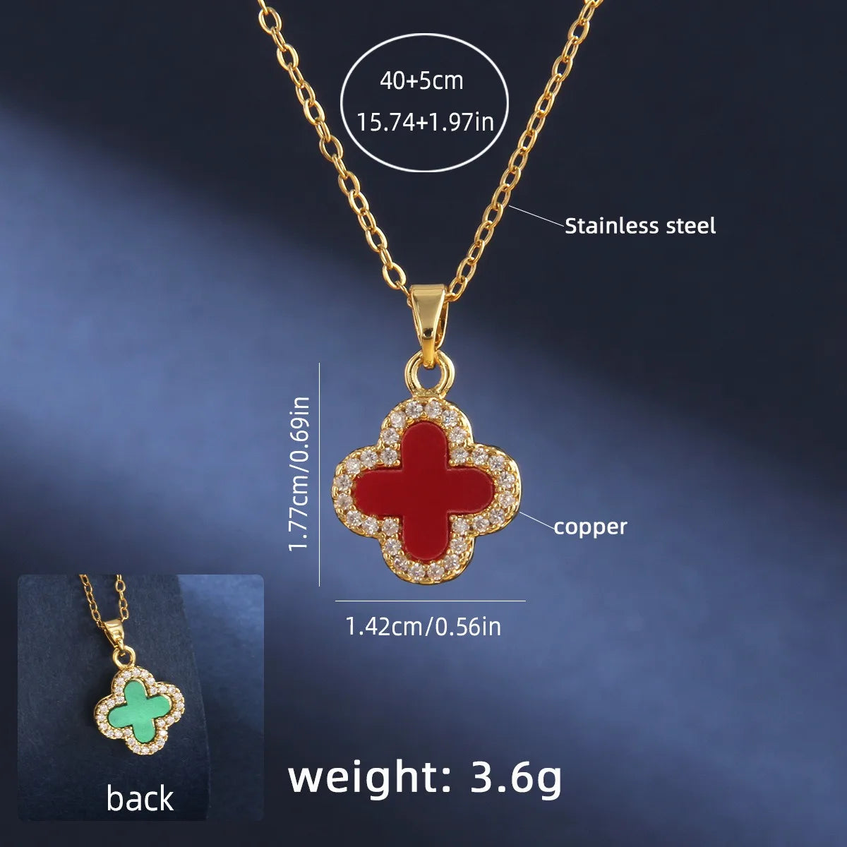 Collier Trèfle Raffiné Acier Inoxydable Plaqué Or 18K