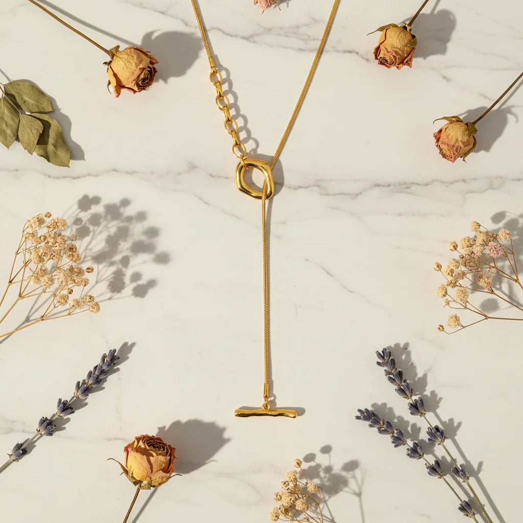 Collier à chaîne ajustable en acier inoxydable avec un plaquage or 18K