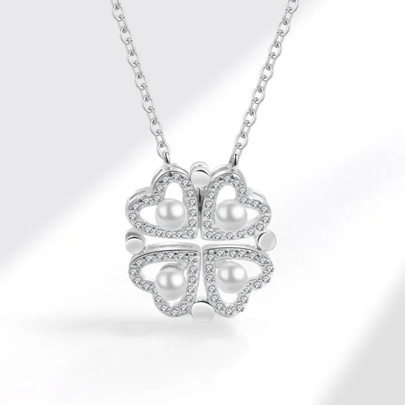 Collier Femme Argent 925 Trèfle 4 Feuilles et Cœur