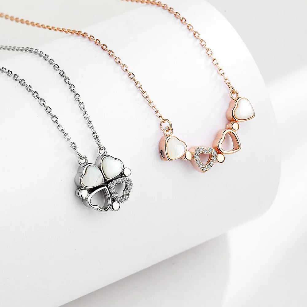 Collier Femme Argent 925 Trèfle 4 Feuilles et Cœur