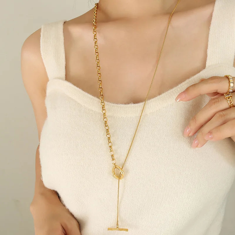 Collier à chaîne ajustable en acier inoxydable avec un plaquage or 18K