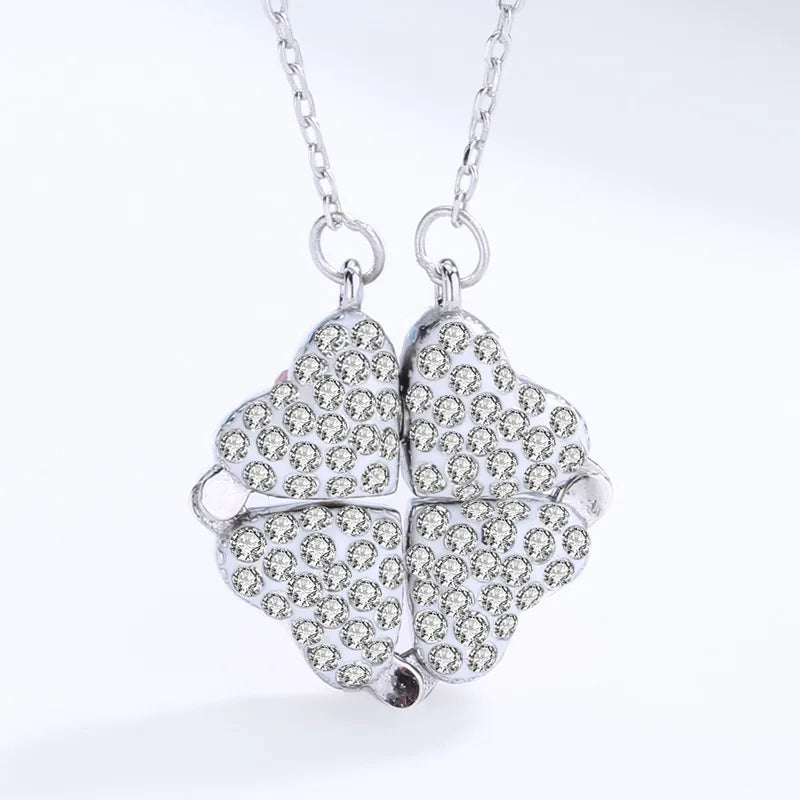 Collier Femme Argent 925 Trèfle 4 Feuilles et Cœur