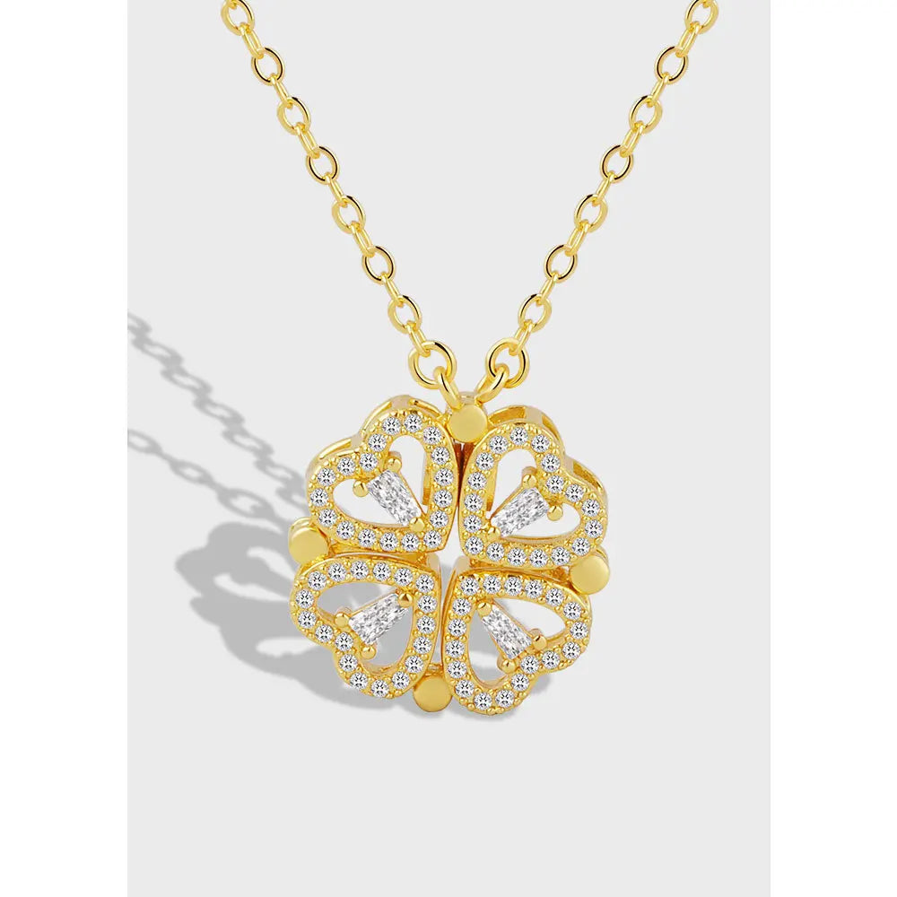 Collier Femme Argent 925 Trèfle 4 Feuilles et Cœur