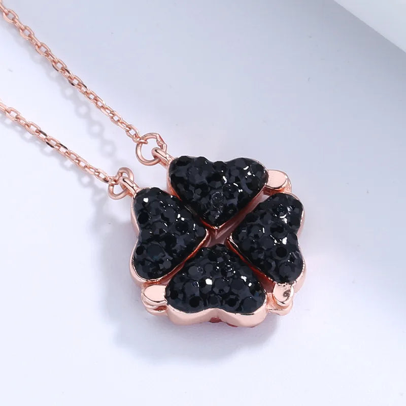 Collier Femme Argent 925 Trèfle 4 Feuilles et Cœur