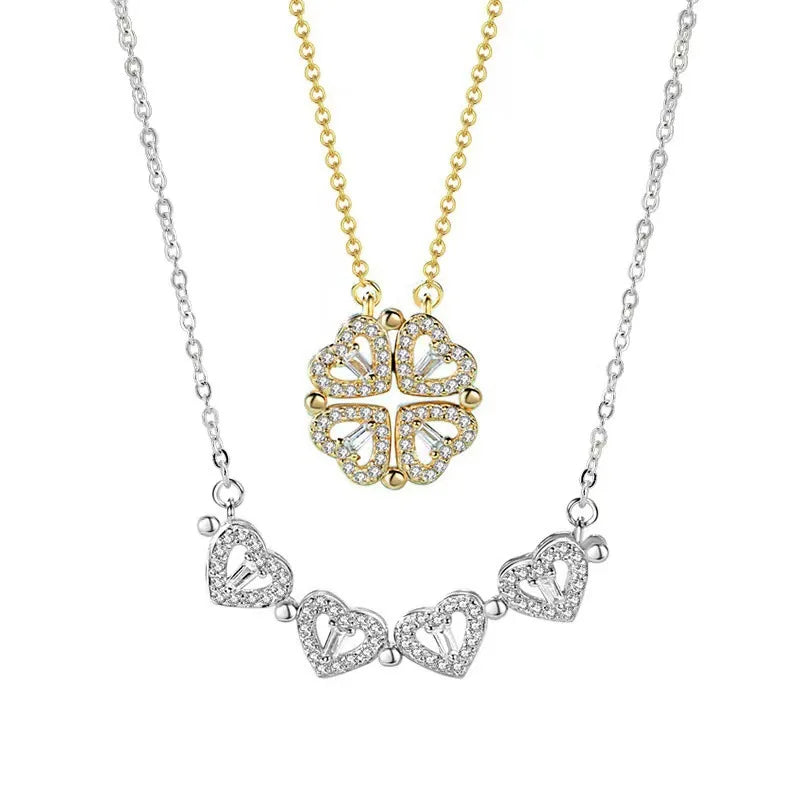 Collier Femme Argent 925 Trèfle 4 Feuilles et Cœur