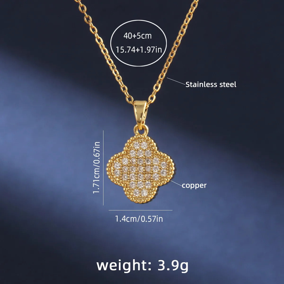 Collier Trèfle Raffiné Acier Inoxydable Plaqué Or 18K