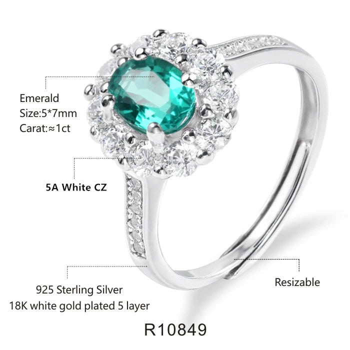 Bague ajustable en argent sterling 925 avec pierres précieuses synthétiques