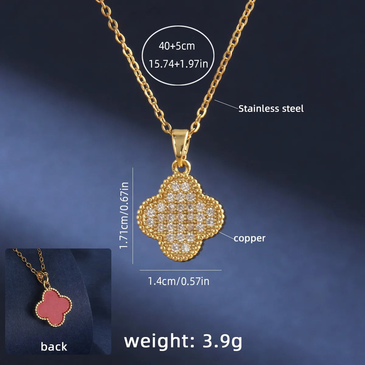 Collier Trèfle Raffiné Acier Inoxydable Plaqué Or 18K