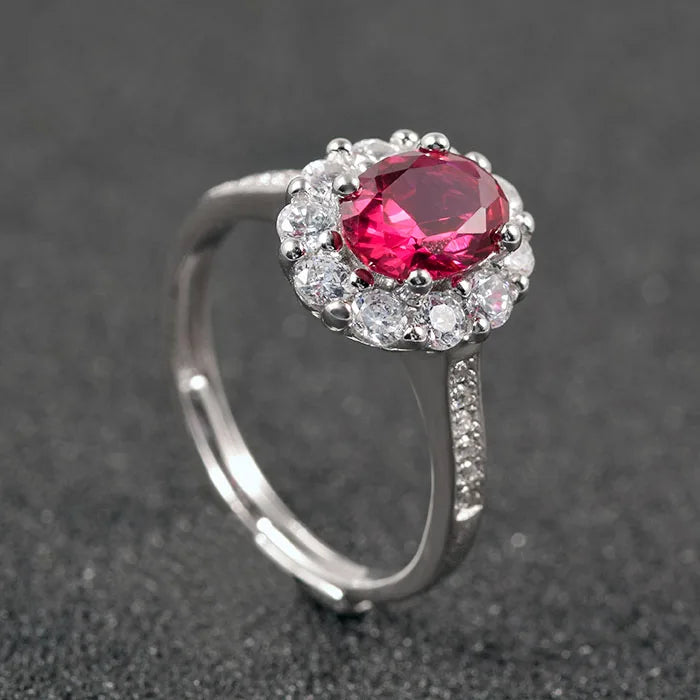 Bague ajustable en argent sterling 925 avec pierres précieuses synthétiques