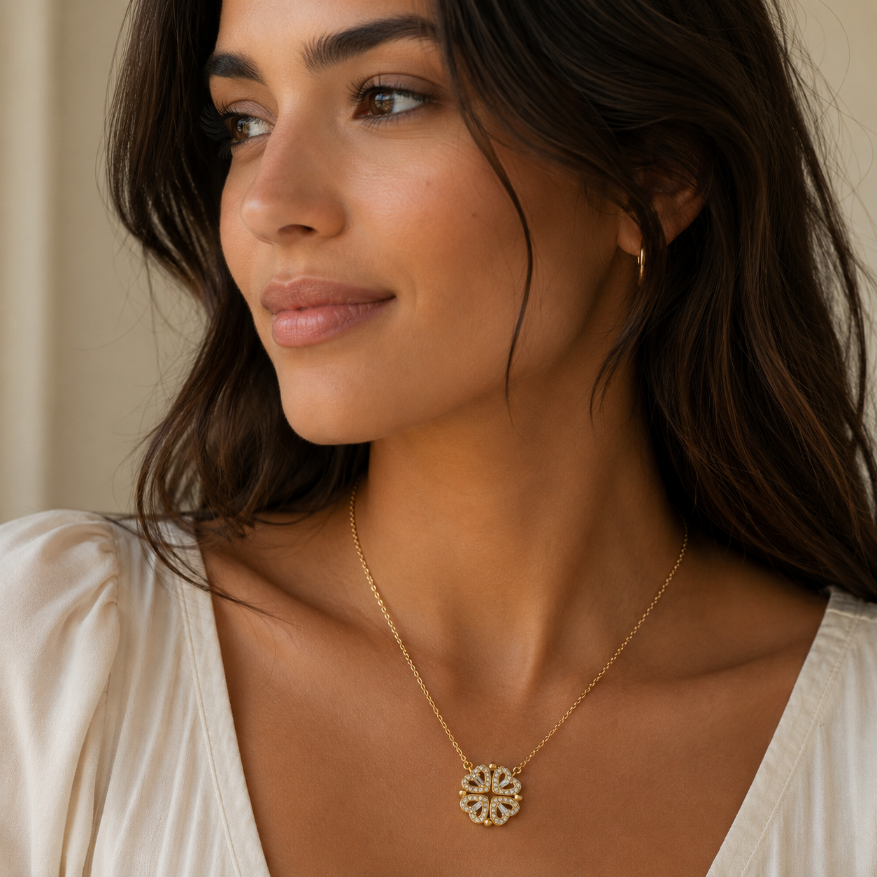Collier Femme Argent 925 Trèfle 4 Feuilles et Cœur