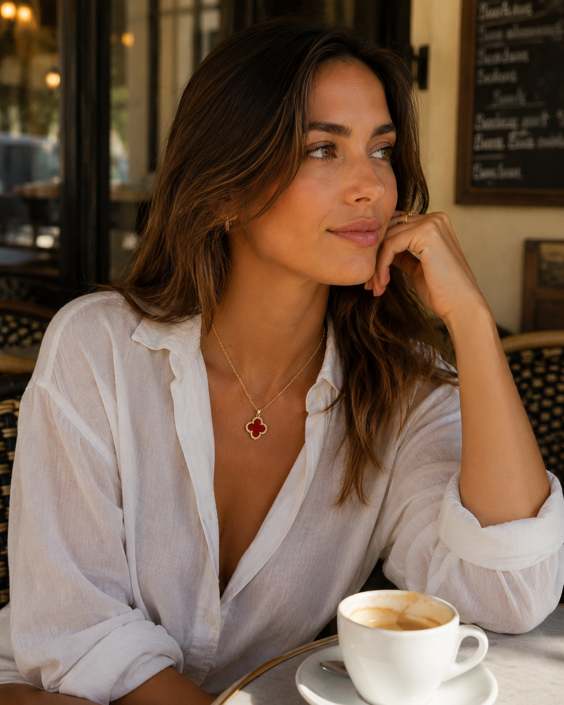 Collier Trèfle Raffiné Acier Inoxydable Plaqué Or 18K